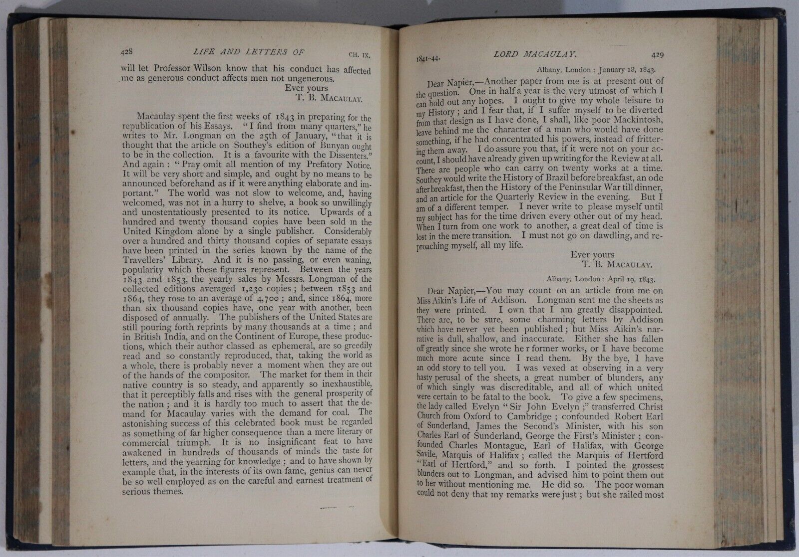 1889 The Life & Letters Of Lord Macaulay Antique British History Book