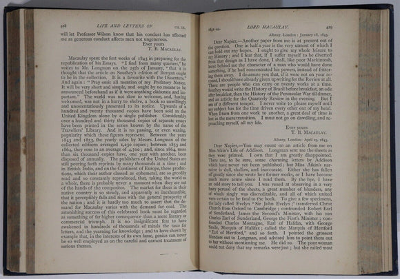 1889 The Life & Letters Of Lord Macaulay Antique British History Book