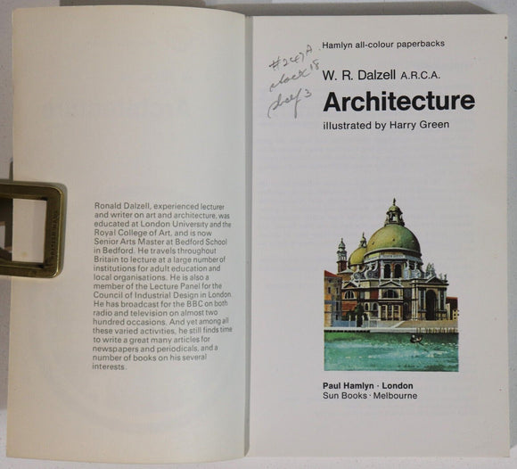 1969 Architecture by W.R. Dalzell Architectural Reference Paperback Book