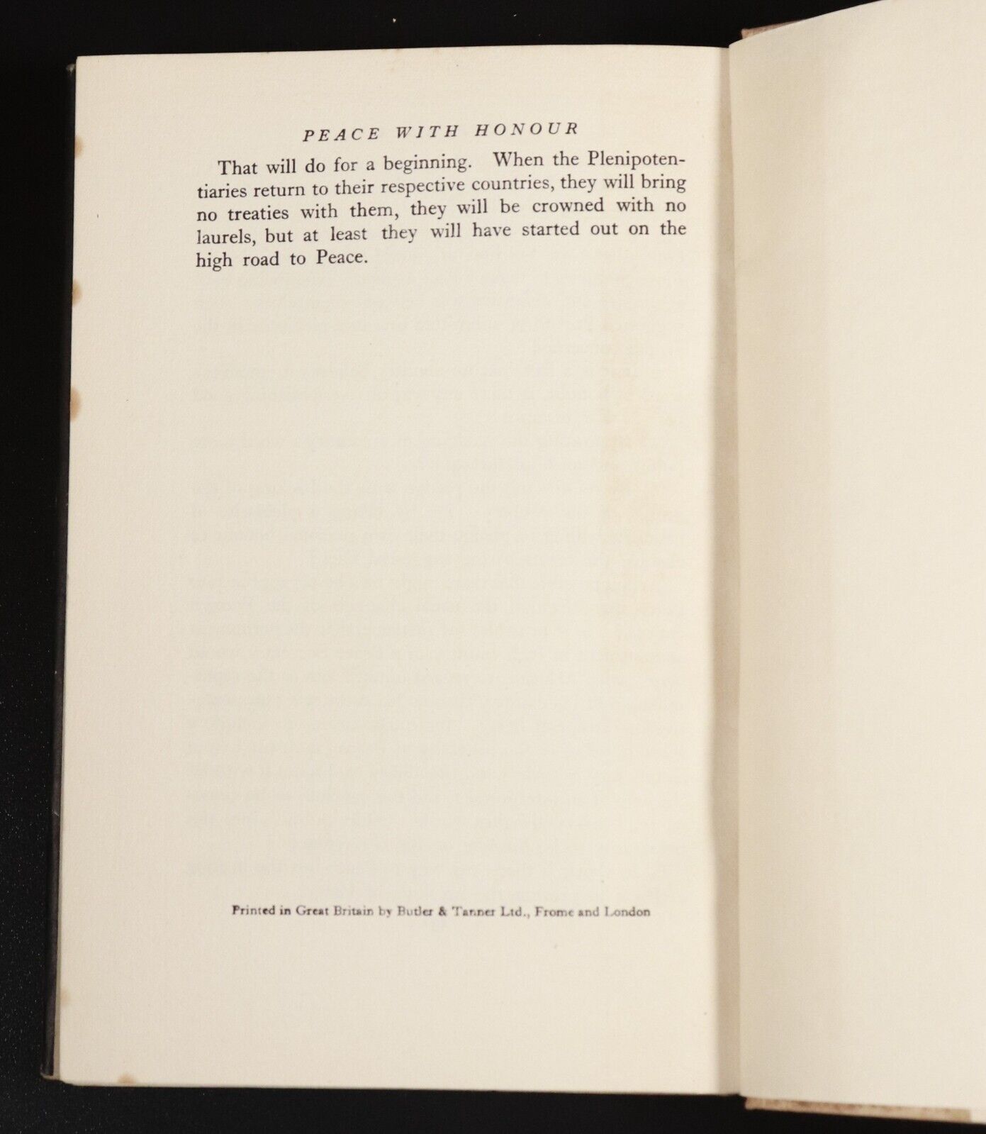 1935 Peace With Honour by A. A. Milne Antique Military History Book 4th Edition