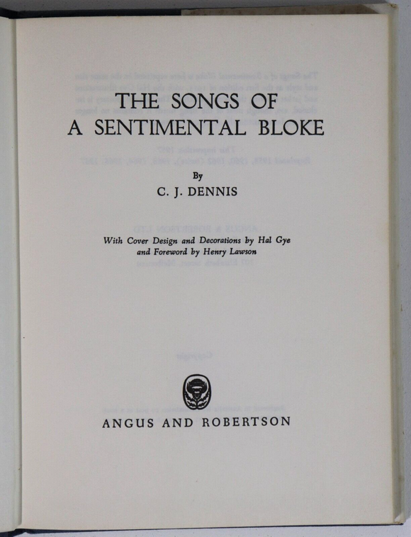 1967 Songs Of A Sentimental Bloke by CJ Dennis Australian Literature Book
