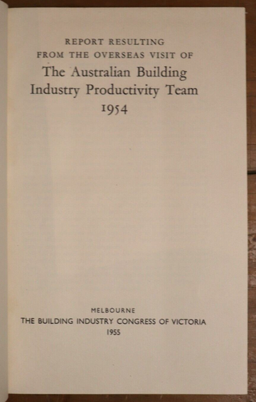 1955 The Australian Building Industry Productivity Report Architectural Book - 0