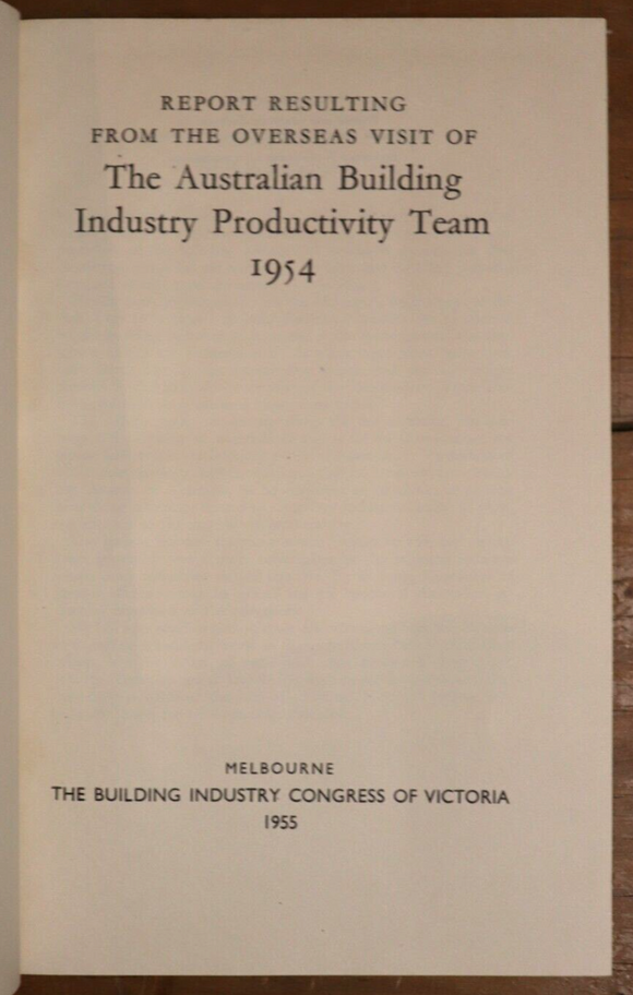 1955 The Australian Building Industry Productivity Report Architectural Book