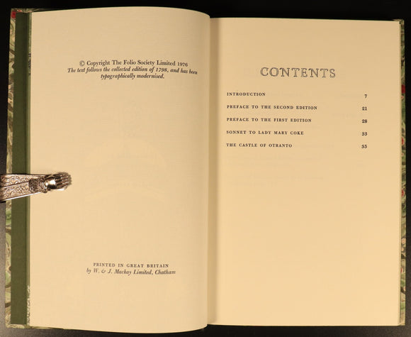 The Castle Of Otranto Gothic Story by Horace Walpole Folio Society Fiction Book