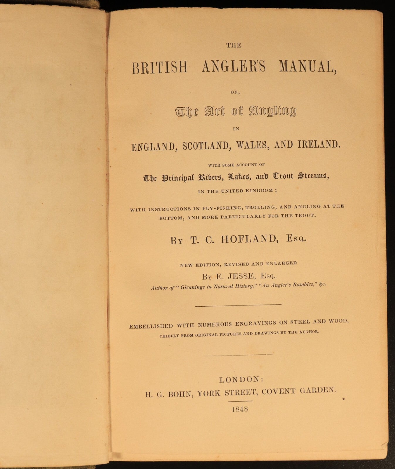 1848 The British Anglers Manual by TC Hofland Antique1st Edition Fishing Book