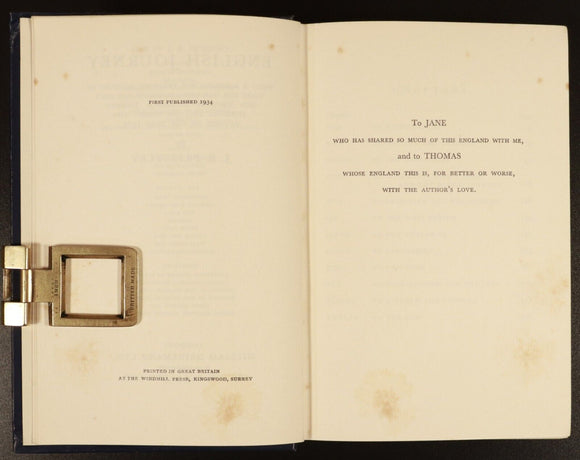 1934 English Journey by JB Priestley 1st Edition British Travel Book