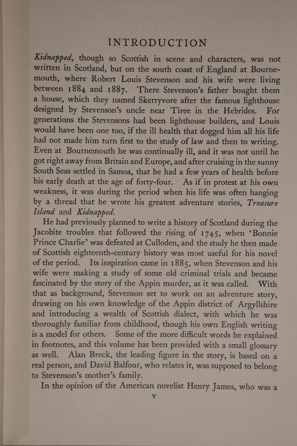 1960 Kidnapped by Robert Louis Stevenson Illustrated Classic Fiction Book