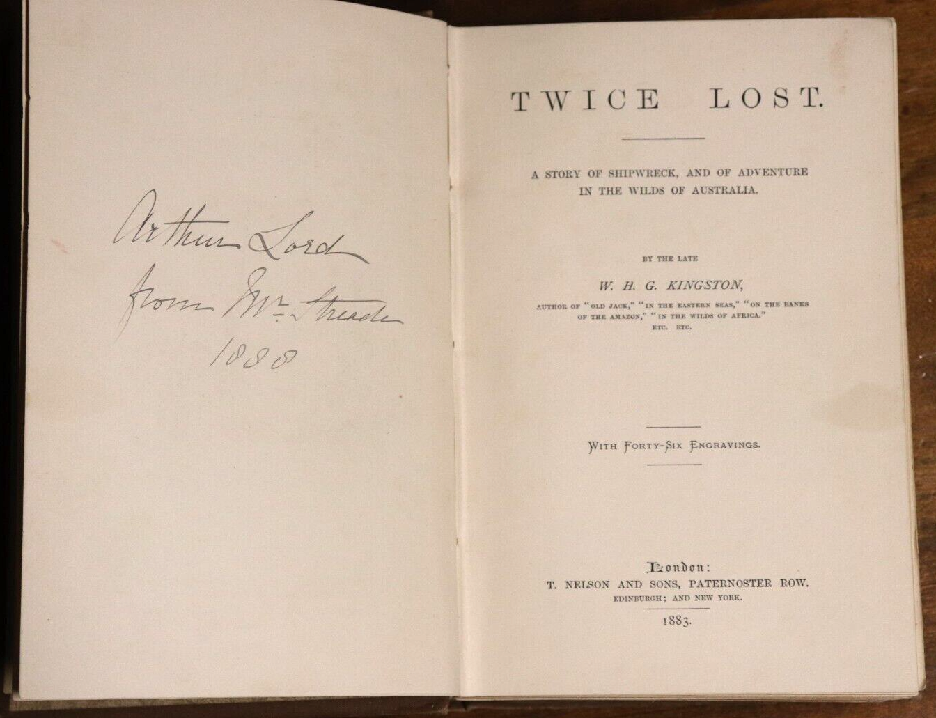 1883 Twice Lost by W.H.G. Kingston Antiquarian Australian History Fiction Book