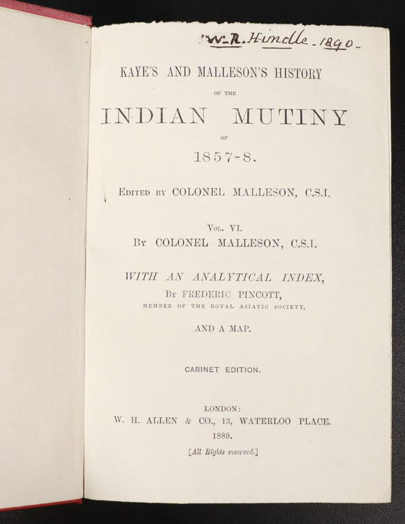 1888 6vol History Of The Indian Mutiny Kaye & Malleson Antique Military Book Set