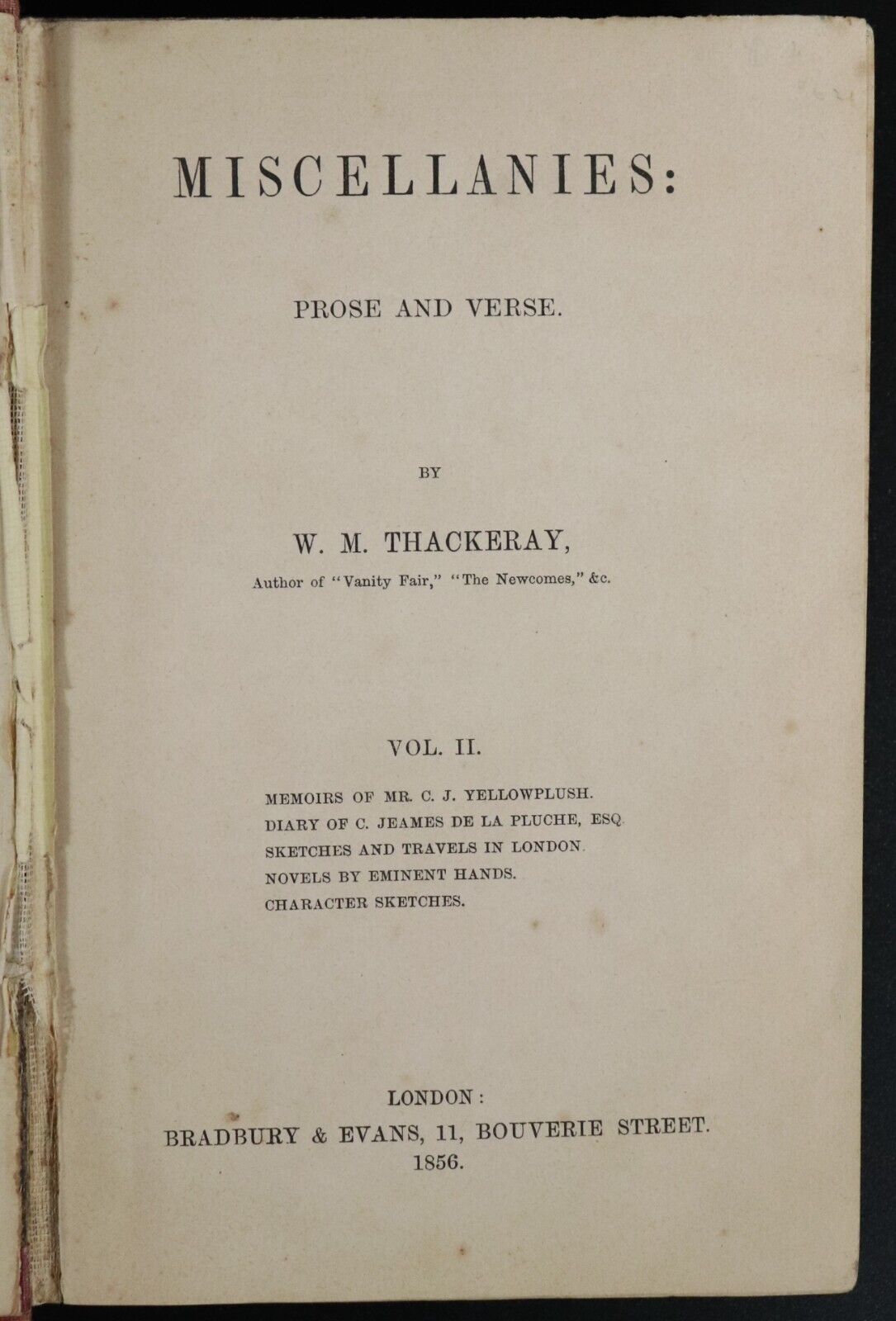 1856 4vol Miscellanies Prose & Verse W.M. Thackeray Antique Literature Books