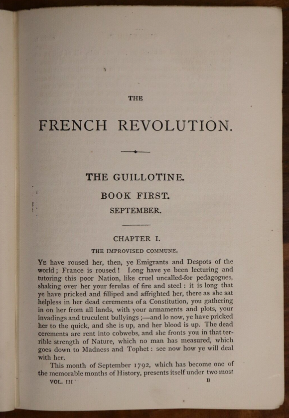 c1870 3vol The French Revolution: A History by Thomas Carlyle Antiquarian Books