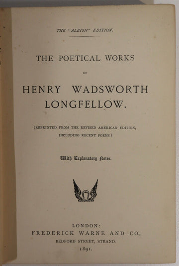 1891 The Poetical Works Of Henry Longfellow Antique American Poetry Book - 0
