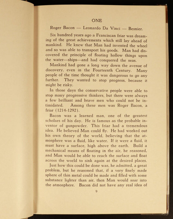 c1936 First To Fly: Story Of Pioneers by Stanley Brogden Aviation History Book
