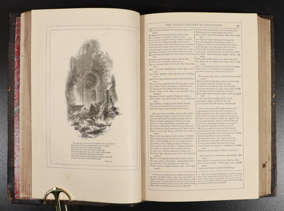 c1875 The Poetical Works Of Thomas Moore Illustrated Antique Irish Poetry Book
