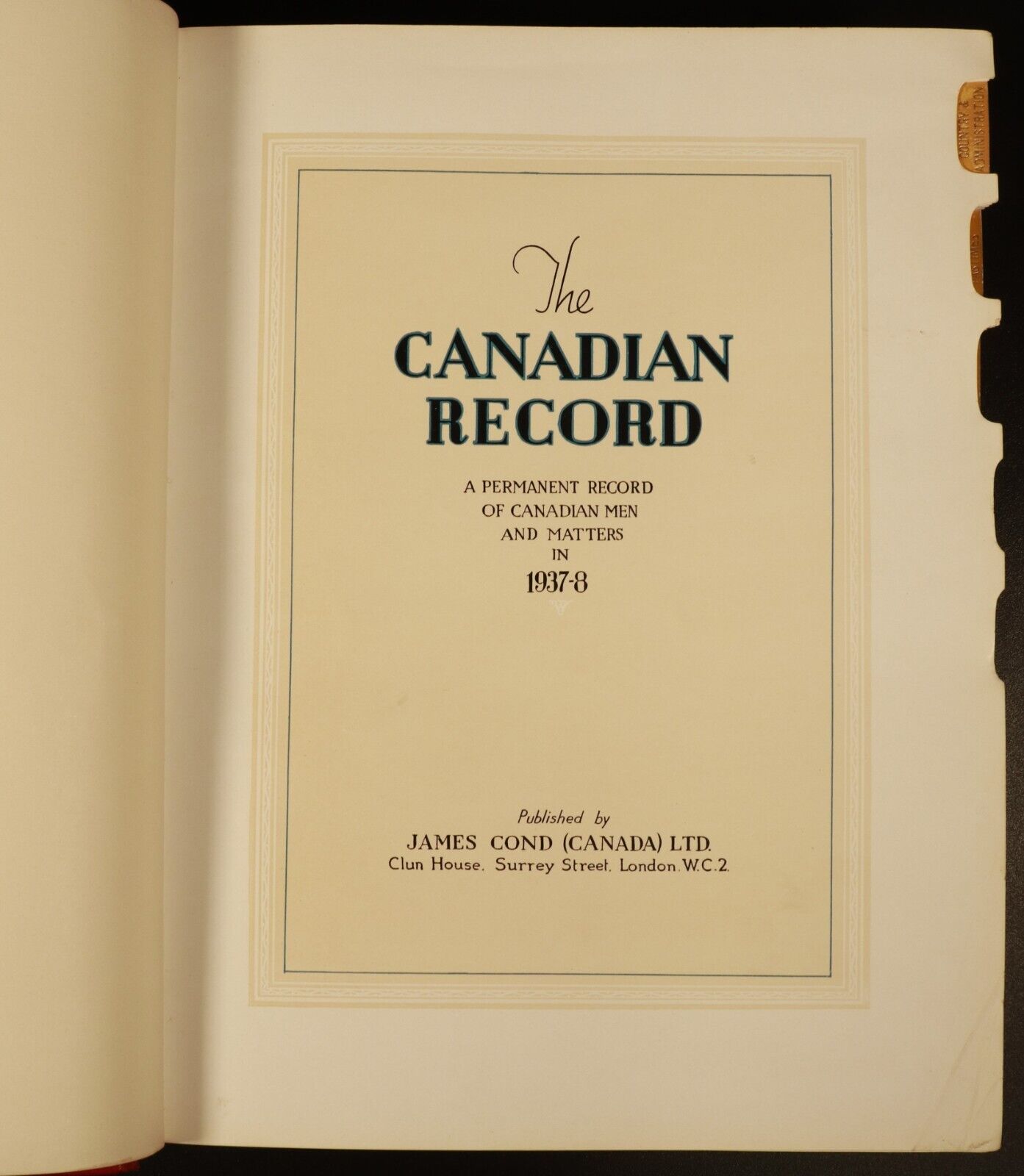 1937-38 The Canadian Record Of Men & Matters Antique Reference Book Leather Bind