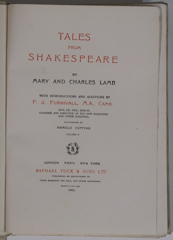 1901 2vol Tales From Shakespeare: Charles & Mary Lamb Antique Literature Books