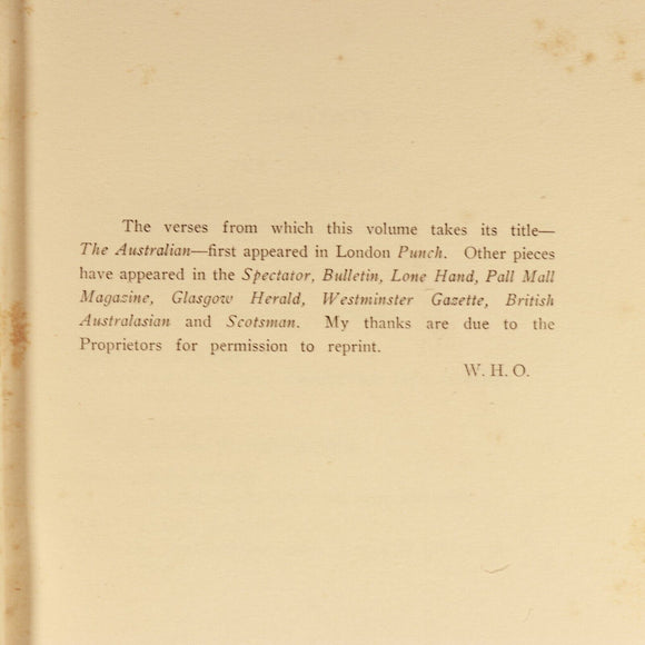 1916 The Australian & Verses by Will H. Ogilvie Antique Australian Poetry Book