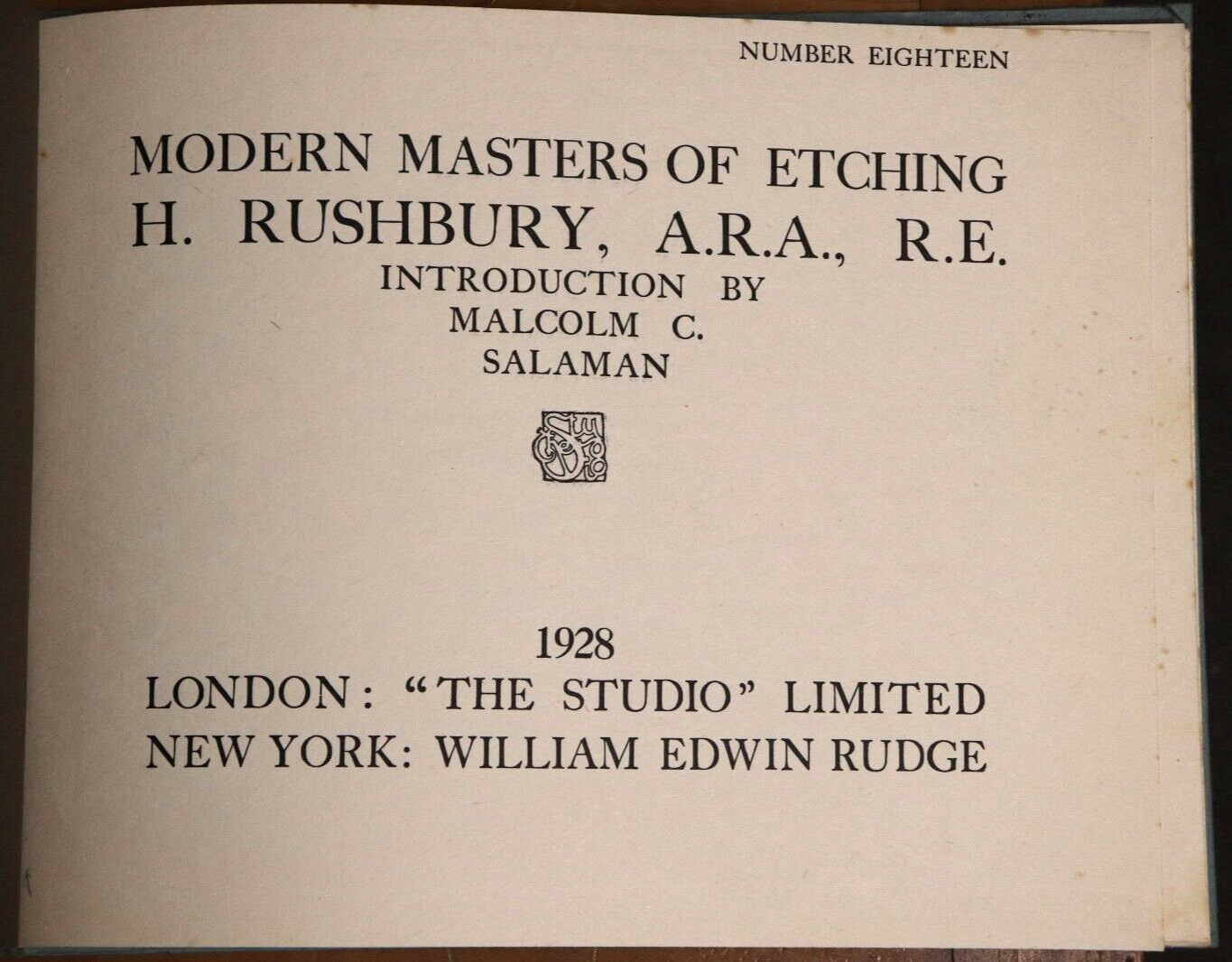 1928 Modern Masters Of Etching: H Rushbury Antique Art History Book