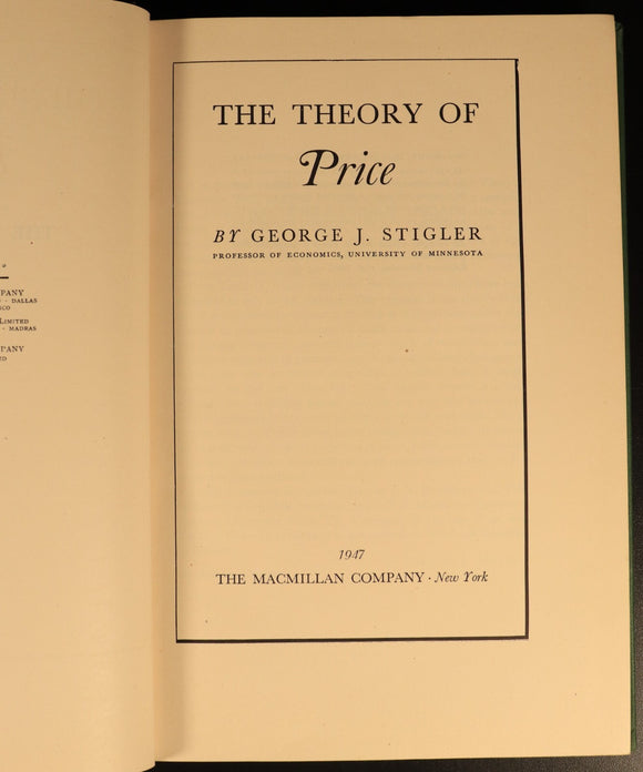 1947 The Theory Of Price by George J. Stigler Antique Economics Book