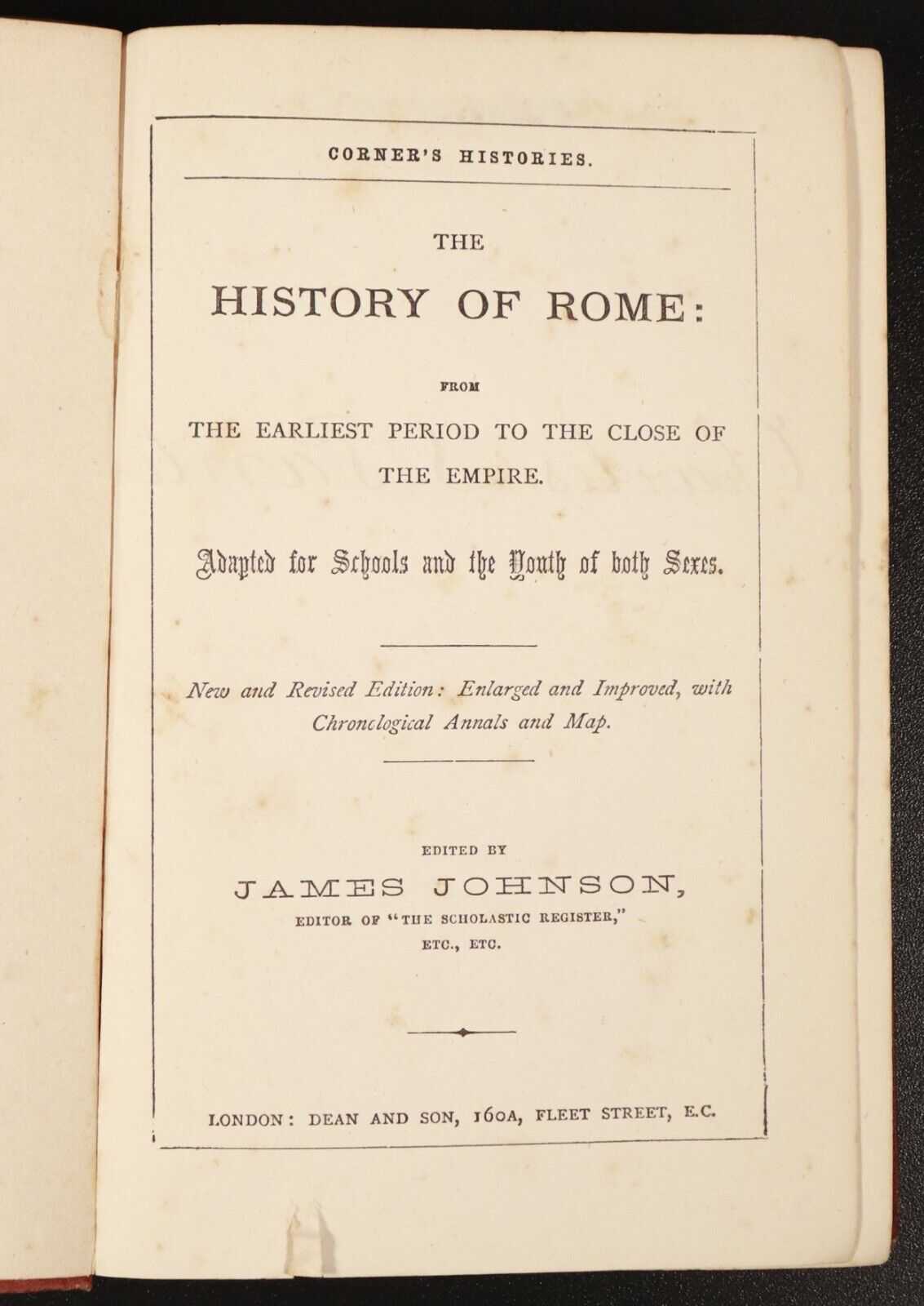 c1880 Corner's History Of Rome Antique Roman History Text Book w/Map J. Johnson - 0