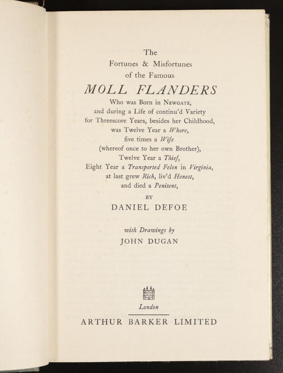1957 Moll Flanders by Daniel Defoe Vintage Classic Fiction Book Illustrated