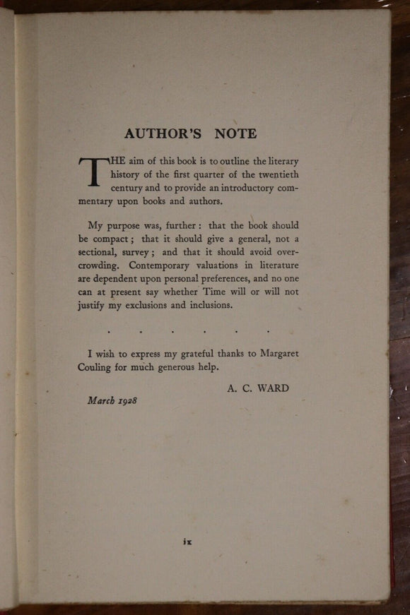 1928 Twentieth Century Literature by AC Ward Antique Literature History Book