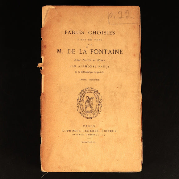 1868 Fables De La Fontaine Antiquarian French Literature Book 2vol Suit Rebind