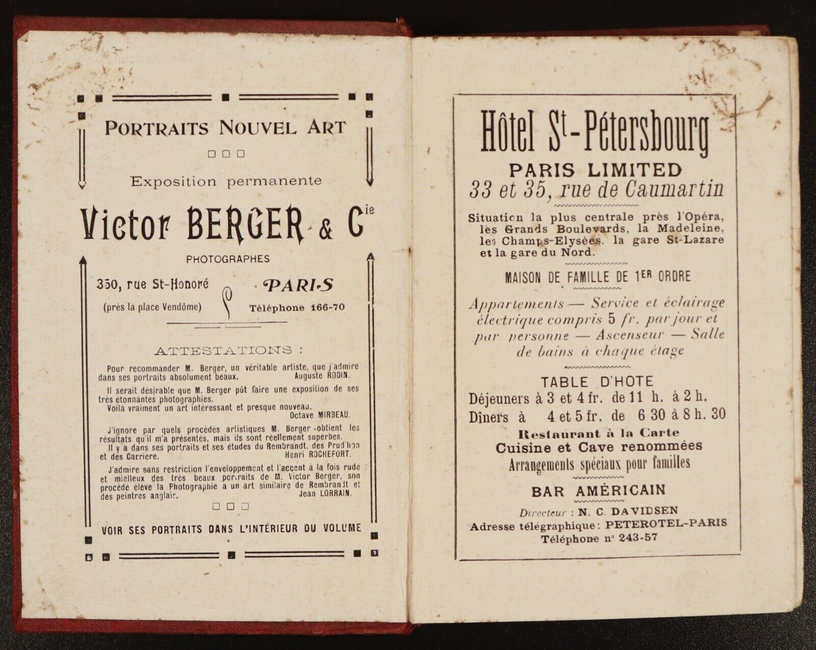 1911 Paris Guide Offert Par L'Hotel St Petersbourg Antique Travel Guide w/Map - 0