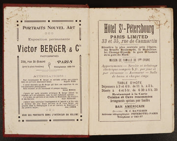 1911 Paris Guide Offert Par L'Hotel St Petersbourg Antique Travel Guide w/Map - 0