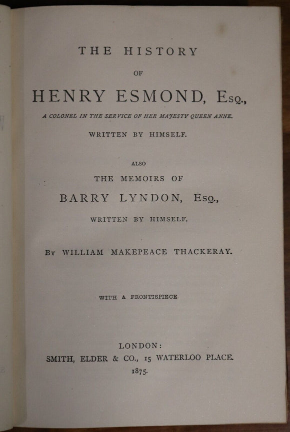 1875 The Works Of WM Thackeray Antique British Fiction & Literature Book