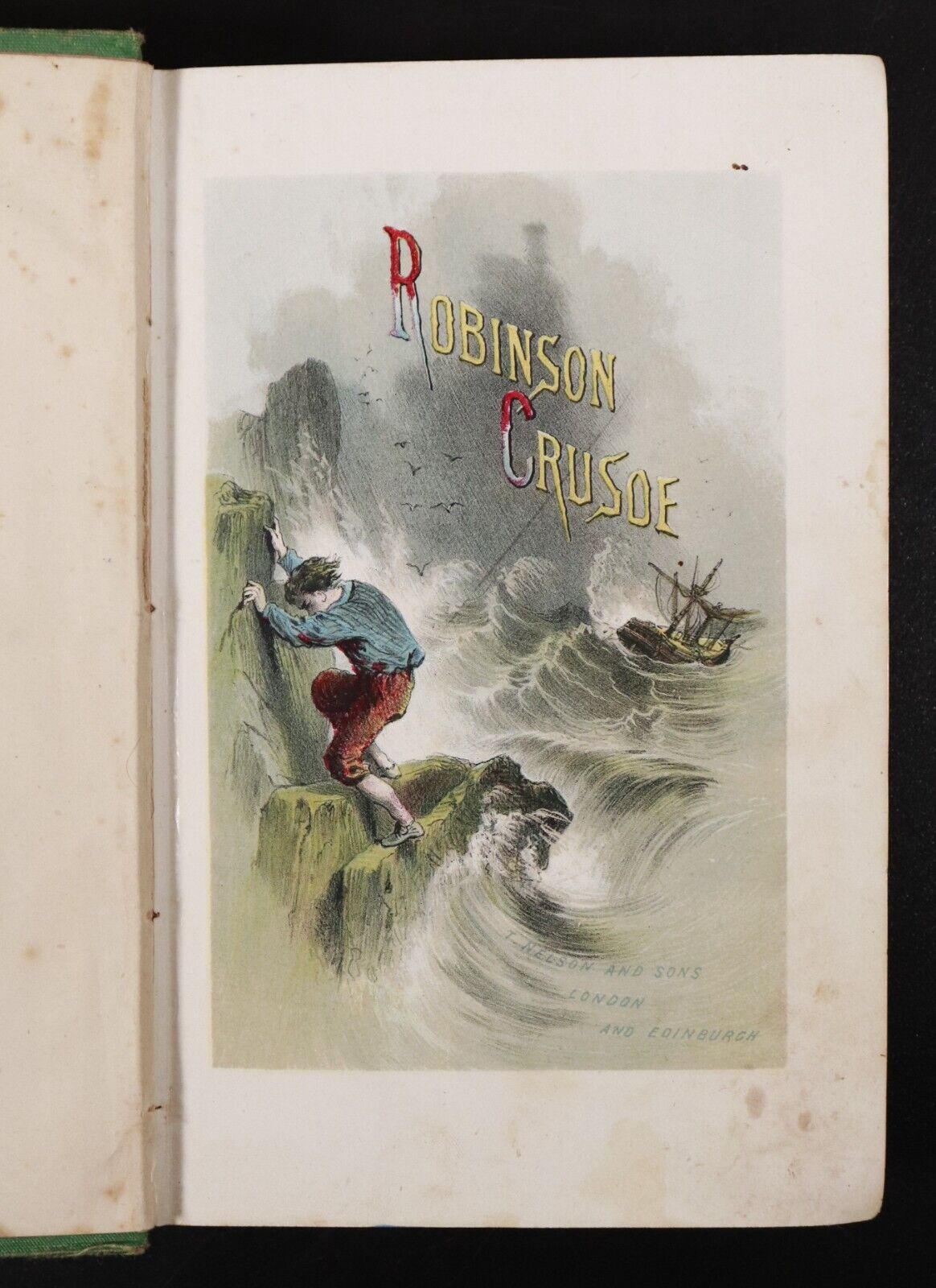 1876 Life & Adventures Of Robinson Crusoe by Daniel Defoe Antique Fiction Book - 0