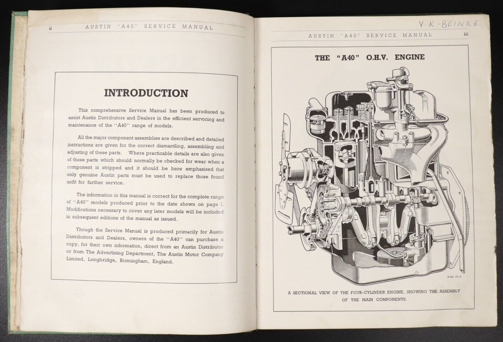 1952 Austin A40 Service Manual Vintage Automotive Reference Book Made In England