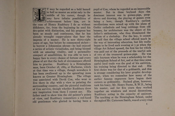 1928 Modern Masters Of Etching: H Rushbury Antique Art History Book