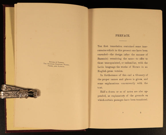 1893 The Works Of Horace Antique Roman Literature Book Poetry Quintus Flaccus