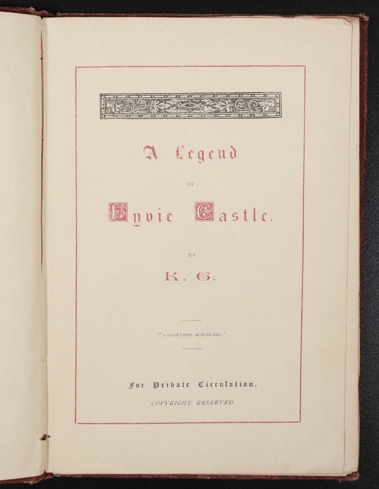 c1870 A Legend Of Fyvie Castle by K.G. Antiquarian Scottish History Book Scarce