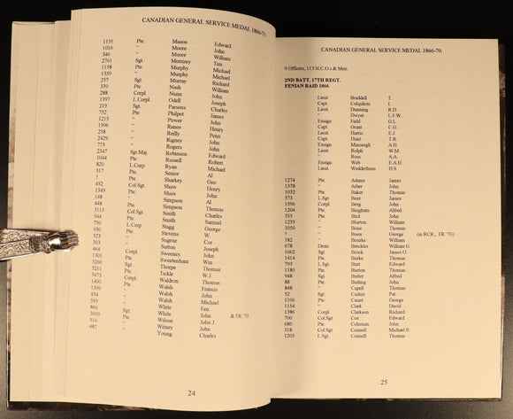 Canada General Service Medal Roll 1866-70 by JR Thyen 1998 Military Book