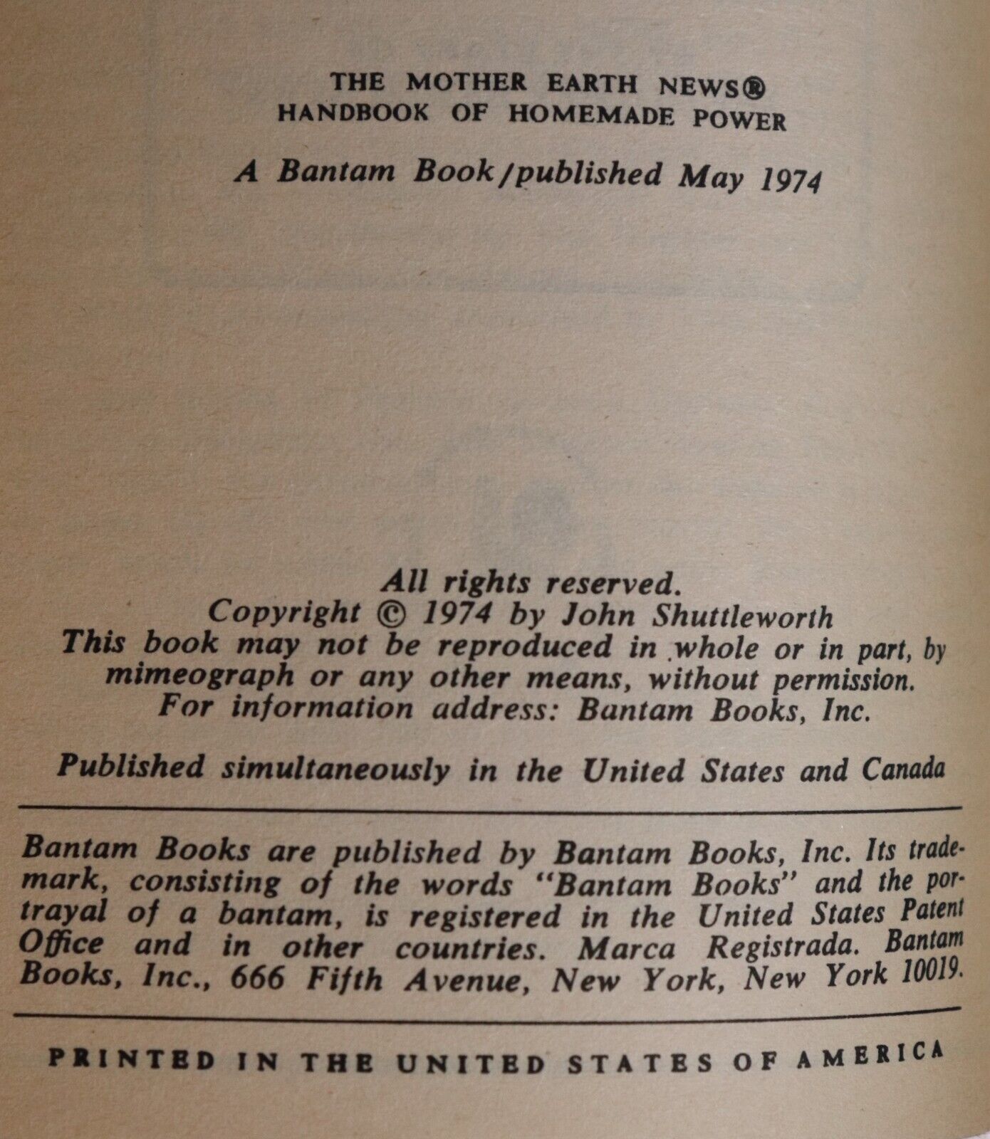 1974 Handbook Of Homemade Power Vintage Climate Change Energy Crisis Book