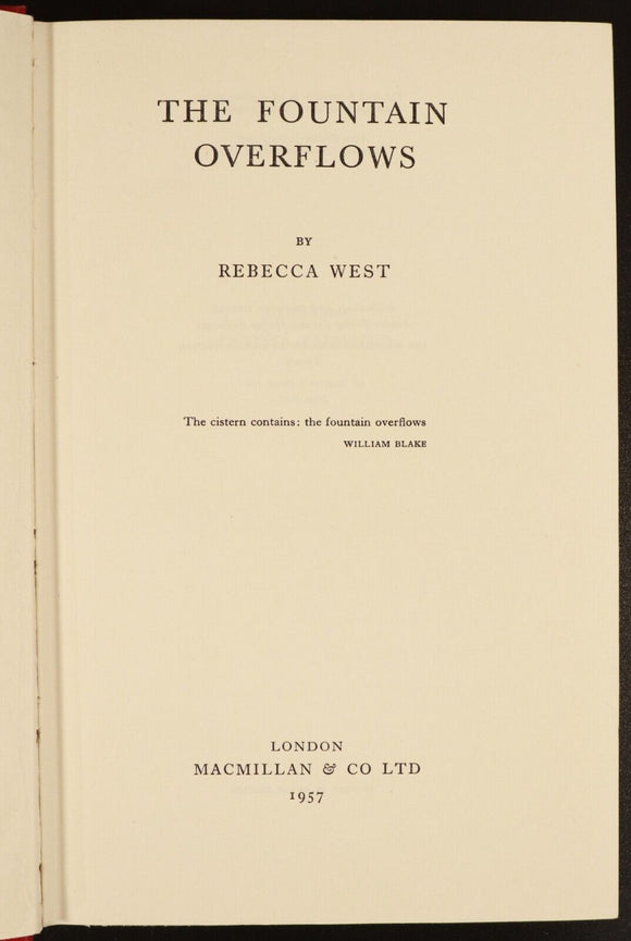 1957 The Fountain Overflows by Rebecca West British Fiction Book