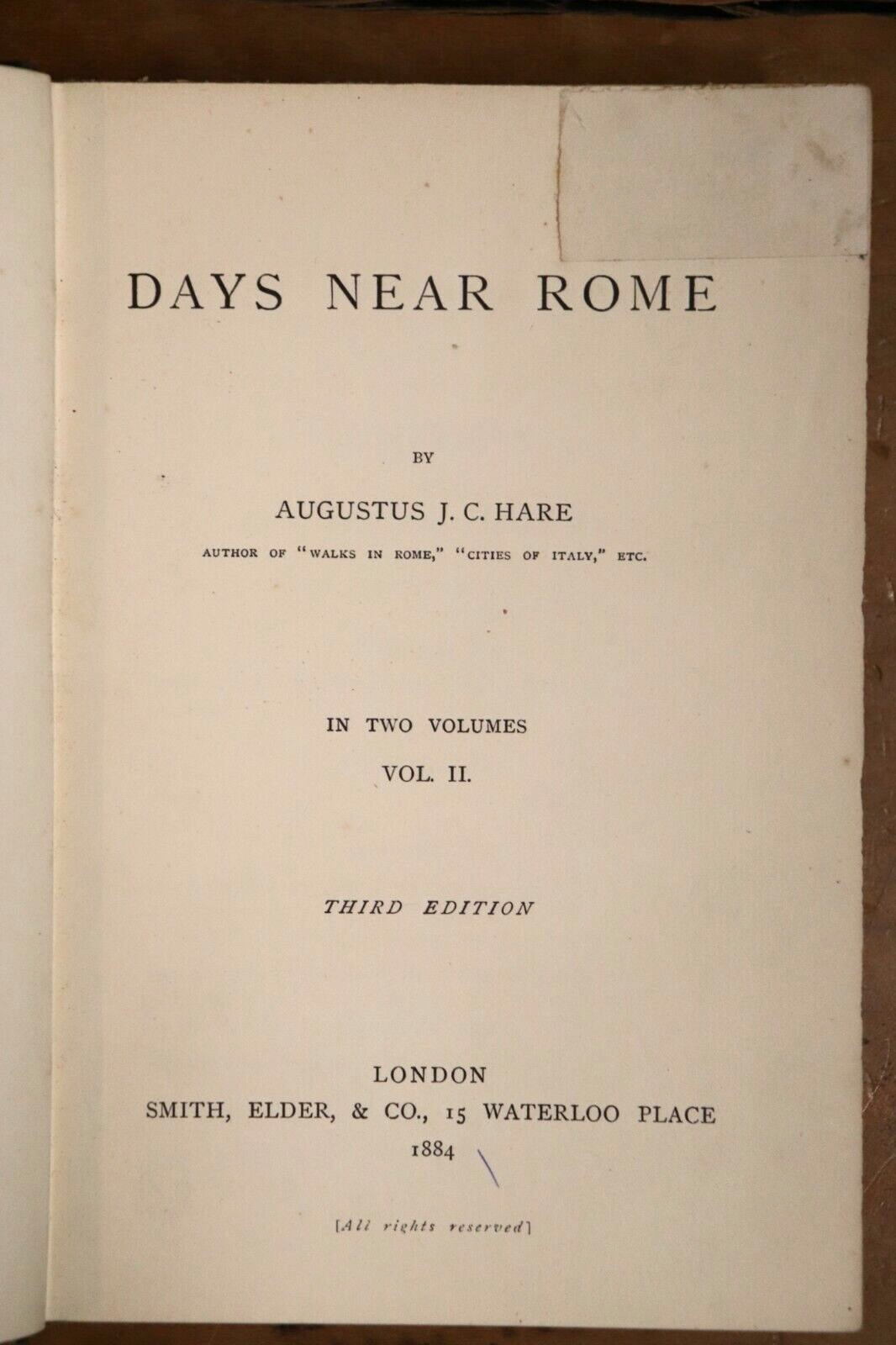 1884 2vol Days Near Rome by Augustus Hare Antique Roman History Book Set