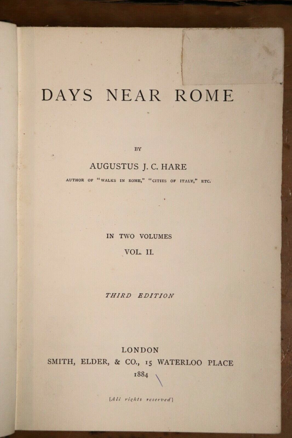 1884 2vol Days Near Rome by Augustus Hare Antique Roman History Book Set