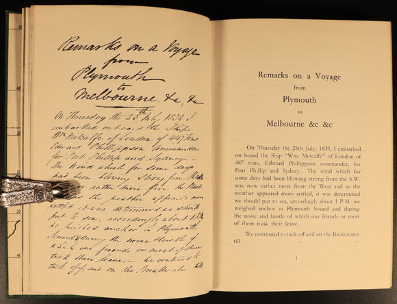 Voyage From Plymouth To Melbourne In 1839 Australian History Book J.B. Were