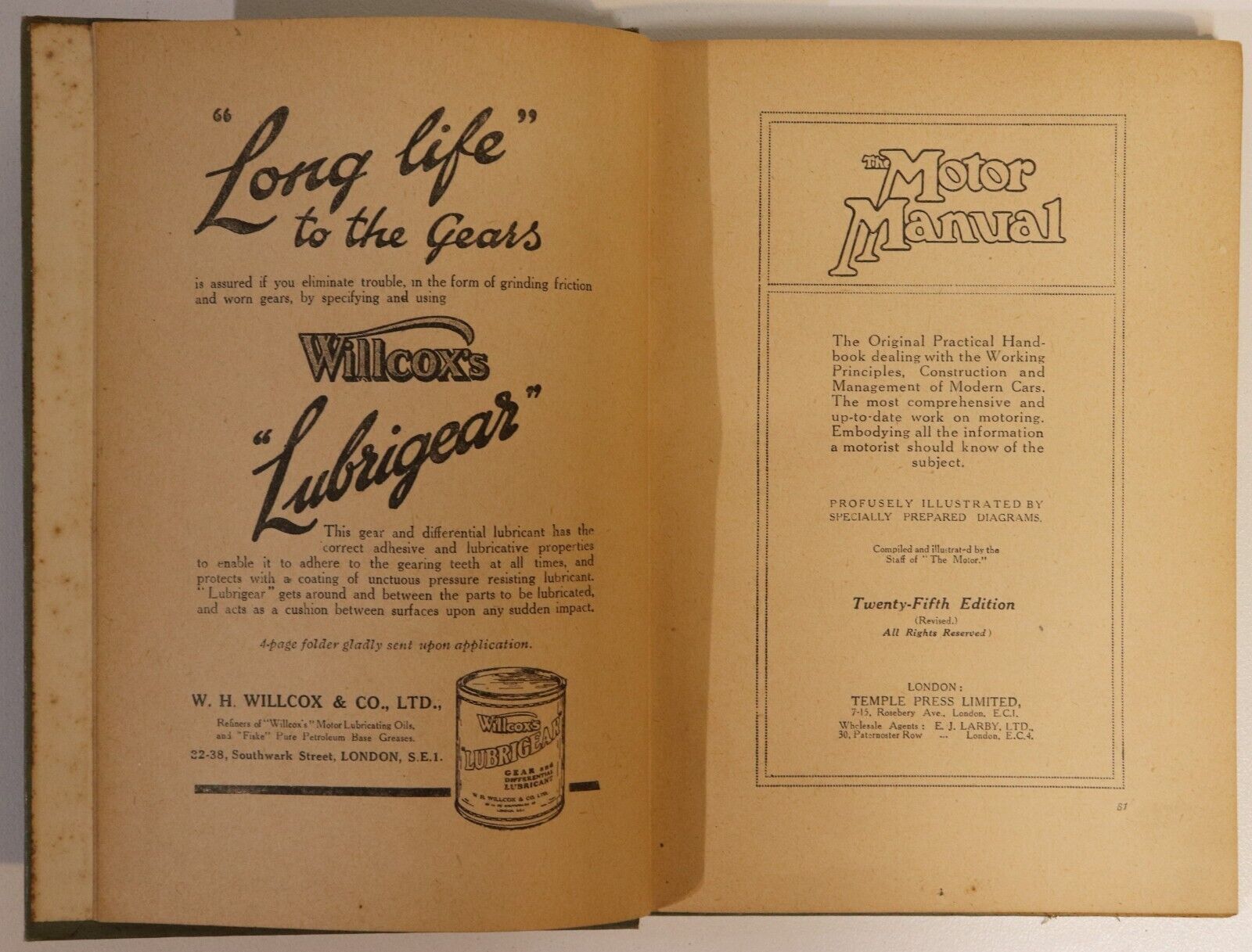 c1925 The Motor Manual 25th Edition Antique British Automotive Reference Book - 0