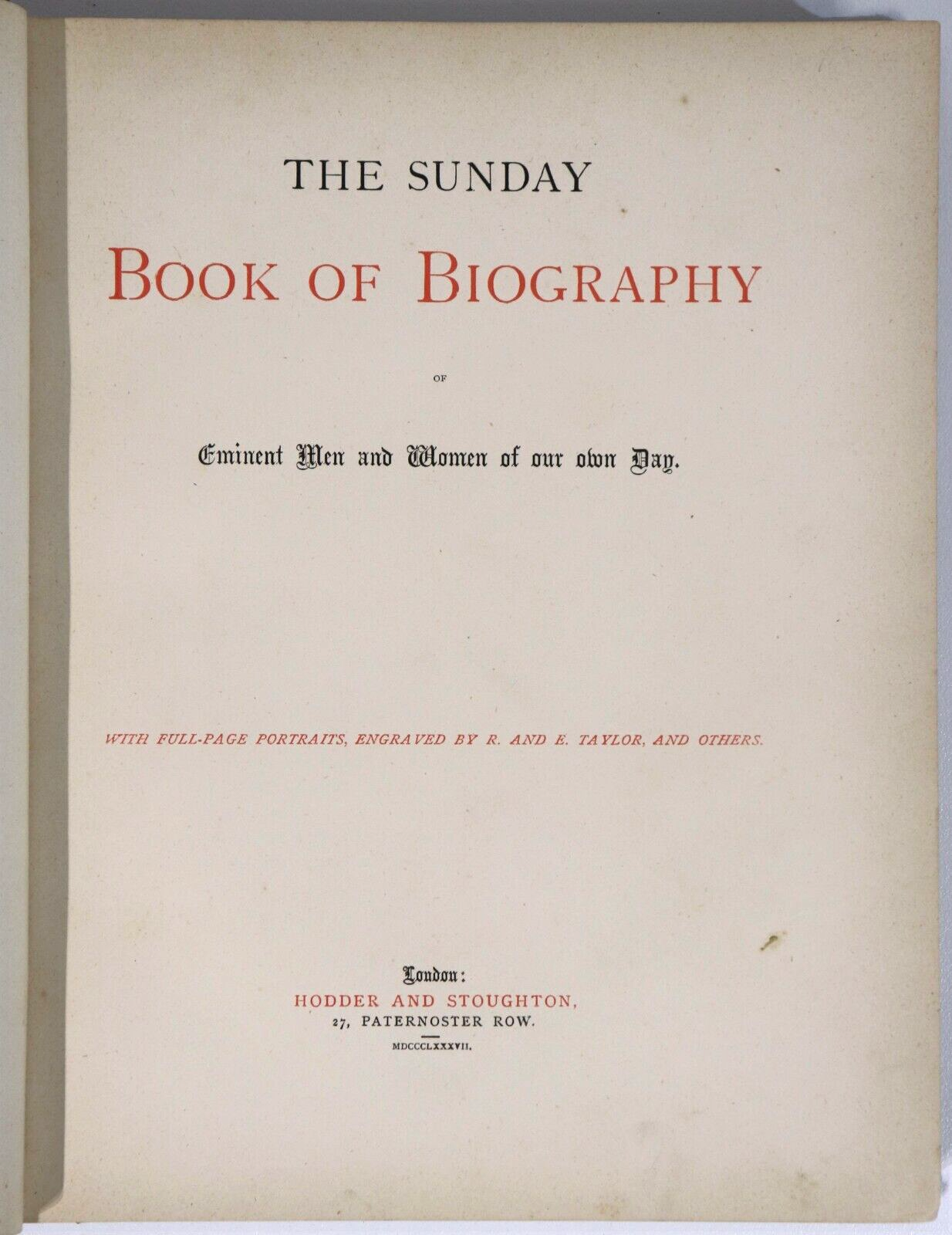 1887 The Sunday Book Of Biography: Eminent Men & Women Antique History Book - 0