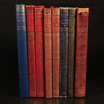 c1909 8vol Rudyard Kipling Library Antique Fiction Book Collection Bulk Lot