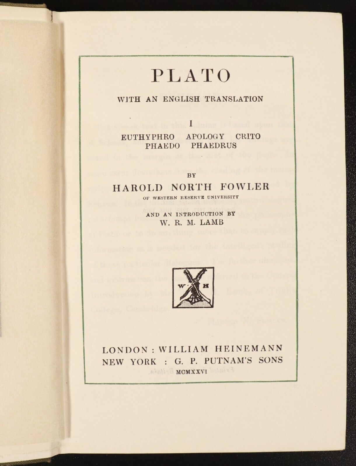 1926 2vol Plato: Laws, Euthyphro, Apology, Crito etc Antique Philosophy Books