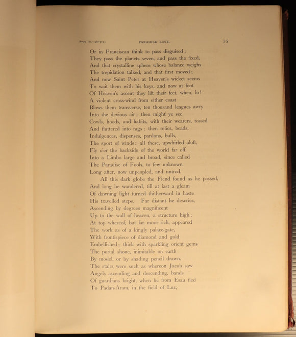 c1880 Milton's Paradise Lost: Gustave Dore Antiquarian Book Engravings In Red