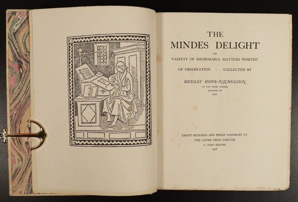 1928 The Mindes Delight by Hedley Hope-Nicholson Antique British Literature Book