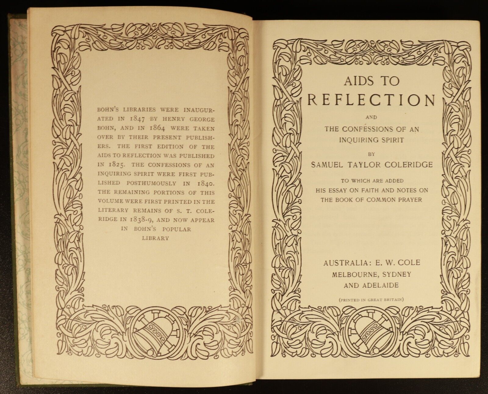 c1920 Aids To Reflection by Samuel T Coleridge Antique British Literature Book