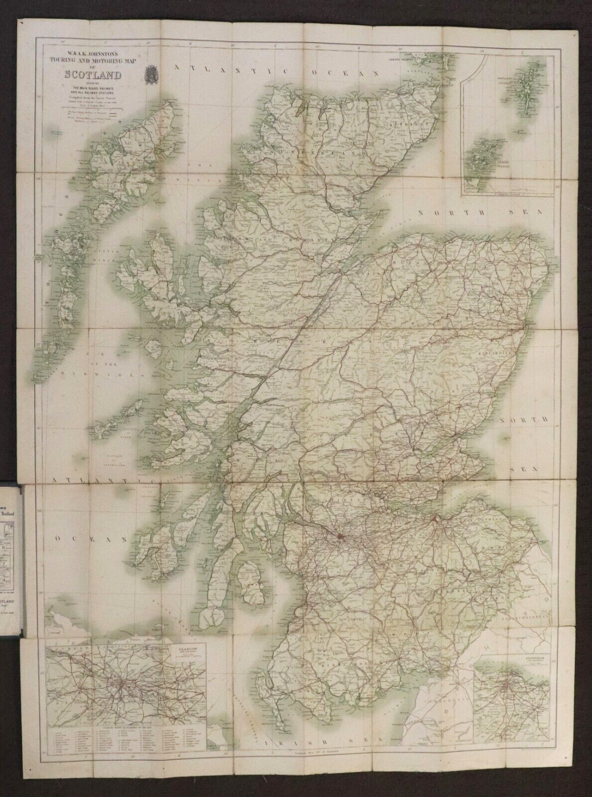 c1930 Johnston's Motoring & Touring Map Of Scotland Antique Map Travel Book