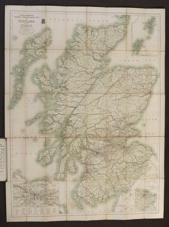 c1930 Johnston's Motoring & Touring Map Of Scotland Antique Map Travel Book